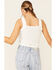 Image #4 - Rock & Roll Denim Women's Lace Insert Crop Tank Top, White, hi-res