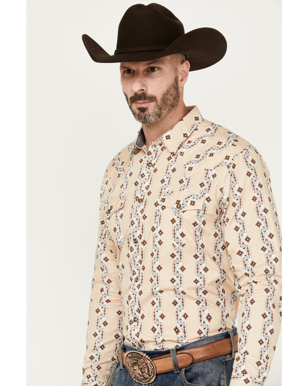 Cody James Men's Floral Striped Print Long Sleeve Snap Western