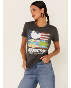 Woodstock Women's Americana Poster Graphic Short Sleeve T-Shirt , Charcoal, hi-res