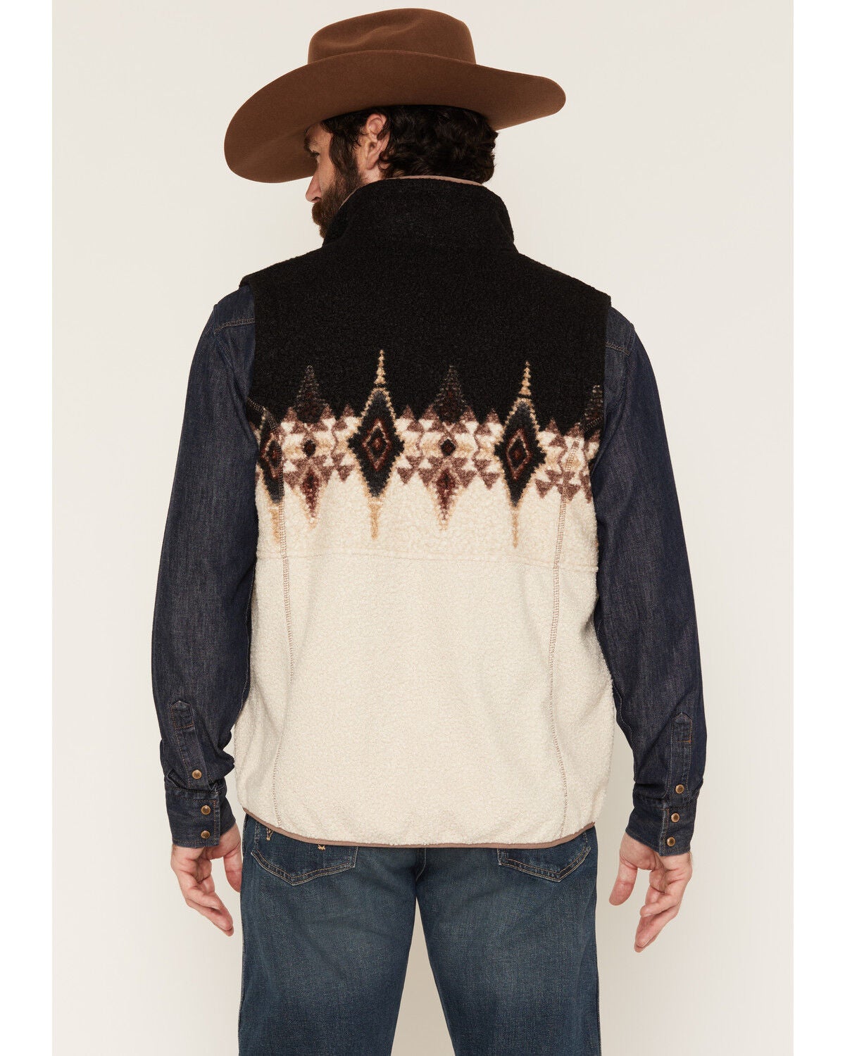 Image #4 - Panhandle Slim Men's Southwestern Border Print Berber Vest, Black, hi-res