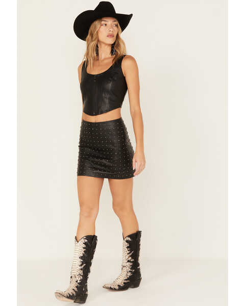 Idyllwind Women's Gallaway Studded Leather Mini Skirt, Black, hi-res