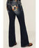 Image #2 - Grace in LA Girls' Dark Wash Horseshoe Flower Pocket Bootcut Stretch Denim Jeans, Dark Wash, hi-res