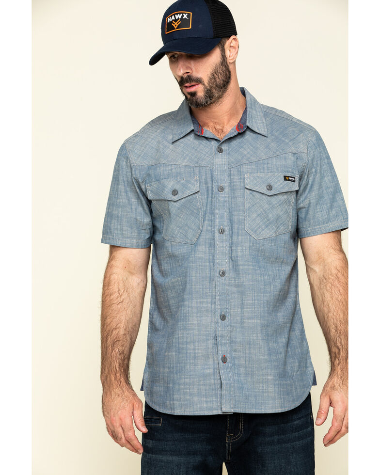 Hawx Men's Rancho Chambray Solid Short Sleeve Work Shirt , Blue, hi-res