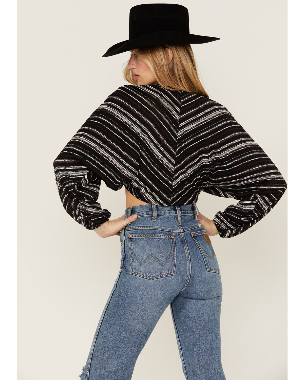 Image #3 - Sadie & Sage Women's Never Too Much Stripe Crop Top, Black, hi-res