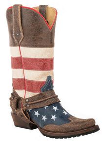 Roper American Biker Cowboy Boots - Square Toe, Brown, hi-res
