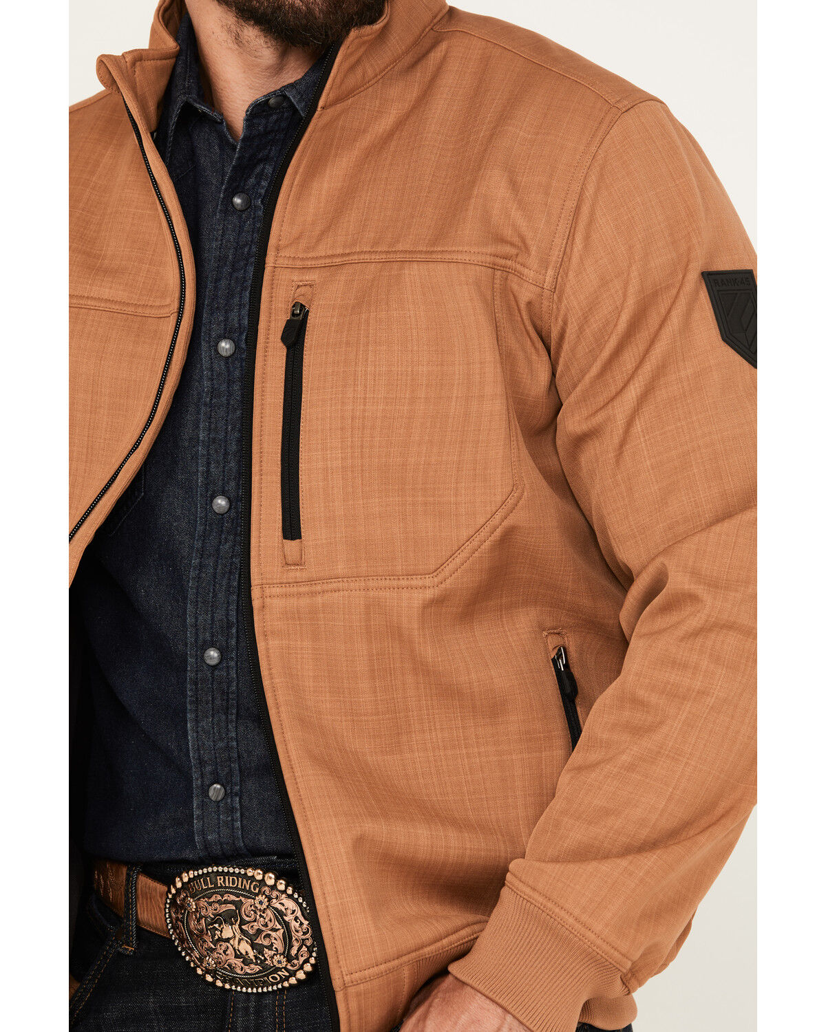 Image #3 - RANK 45® Men's Coolville Softshell Bomber Jacket, Lt Brown, hi-res