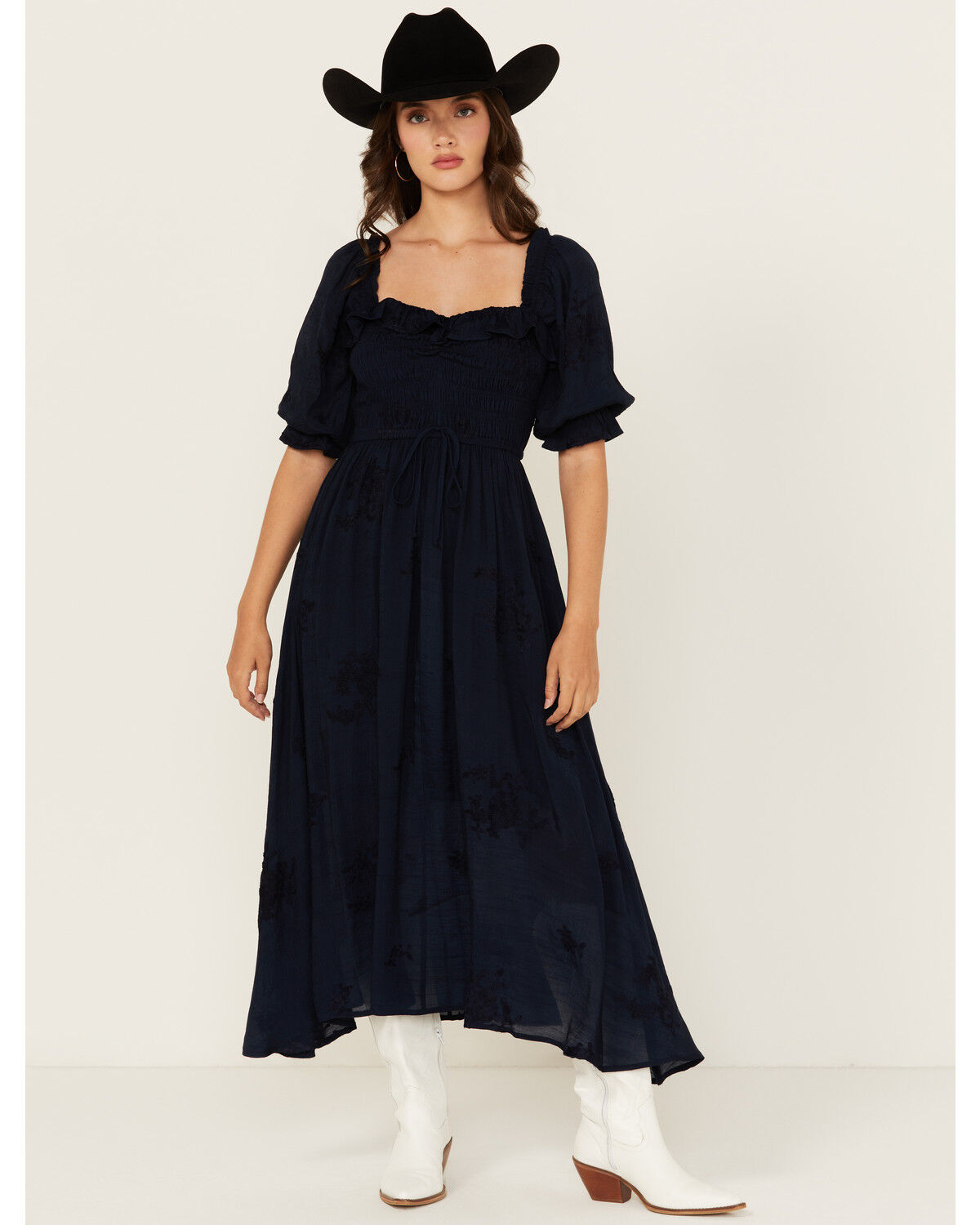 Image #2 - Wild Moss Women's Embroidered Half Sleeve Midi Dress, Navy, hi-res