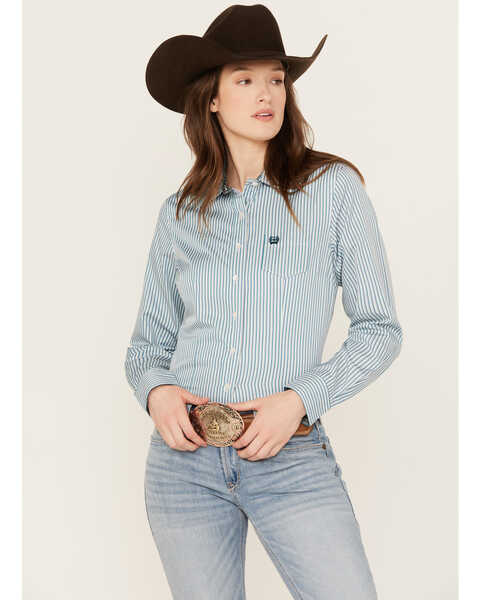 Cinch Women's Striped Long Sleeve Button Down Western Shirt, Multi, hi-res
