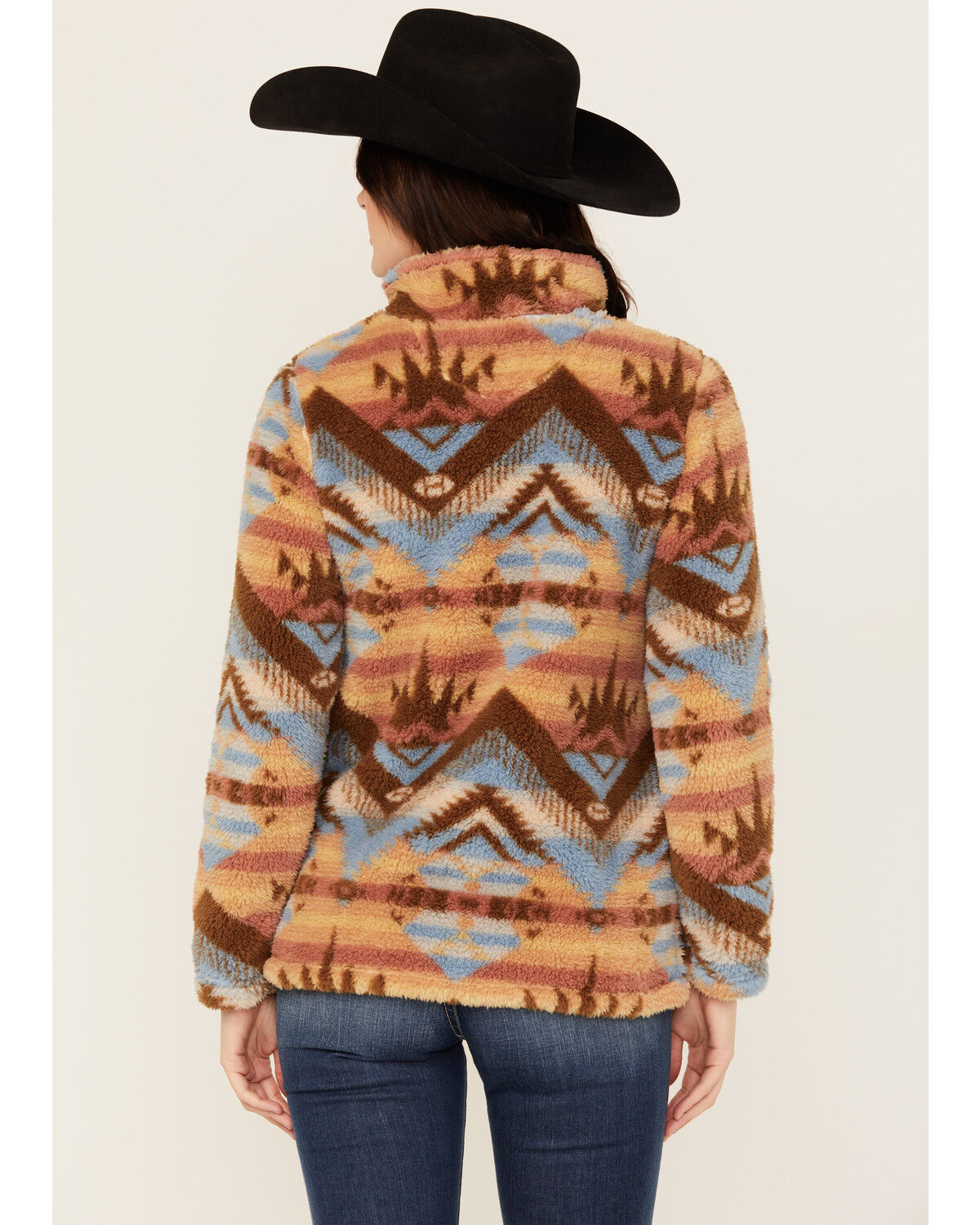 Image #4 - Roper Women's Southwestern Print Sherpa 1/4 Zip Pullover, Beige, hi-res