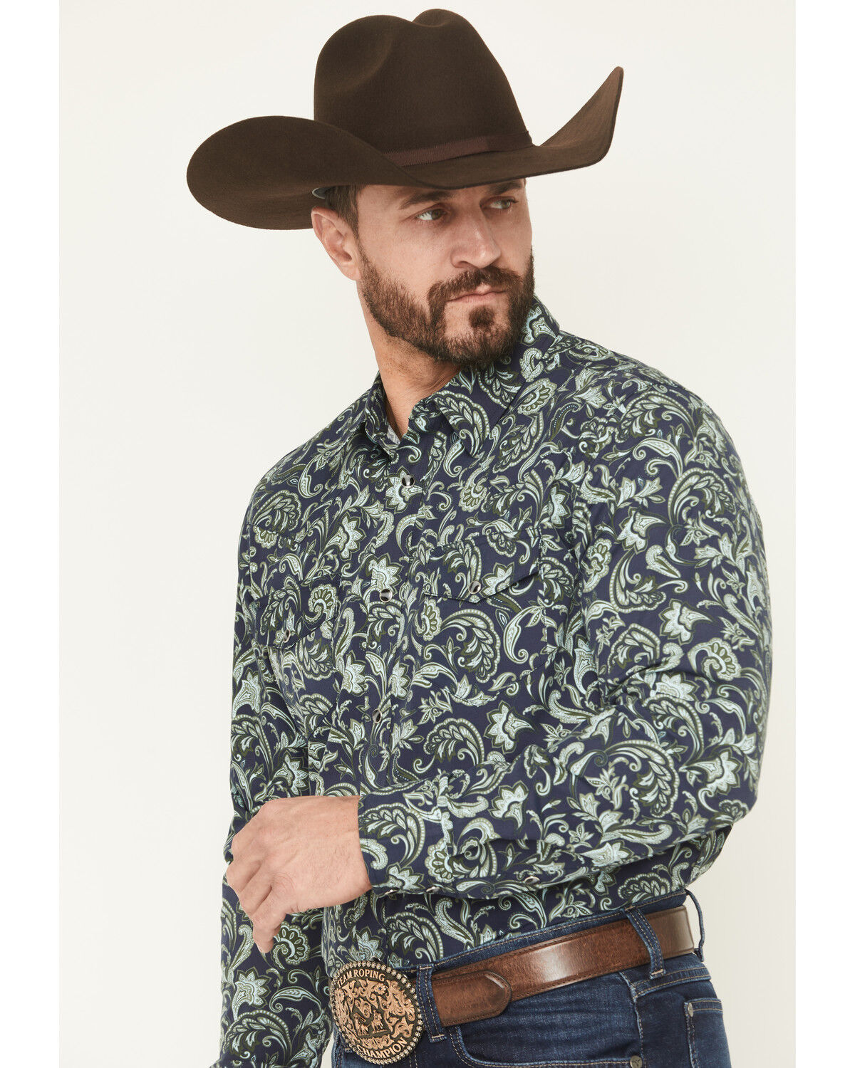 Image #2 - Gibson Trading Co Men's Hubert Floral Print Long Sleeve Snap Stretch Western Shirt - Big, Navy, hi-res