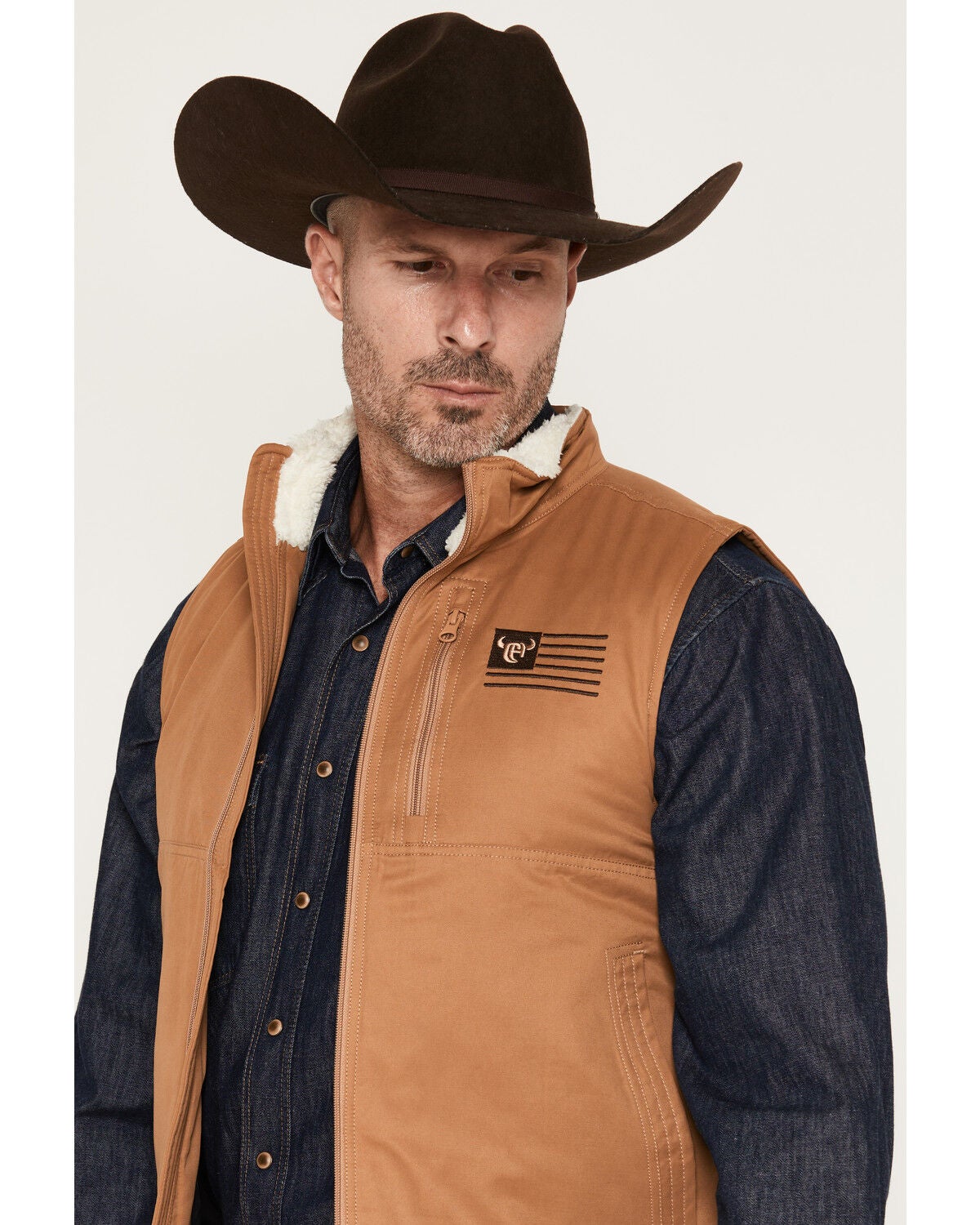 Image #2 - Cowboy Hardware Men's Flag Concealed Carry Twill Vest, Camel, hi-res