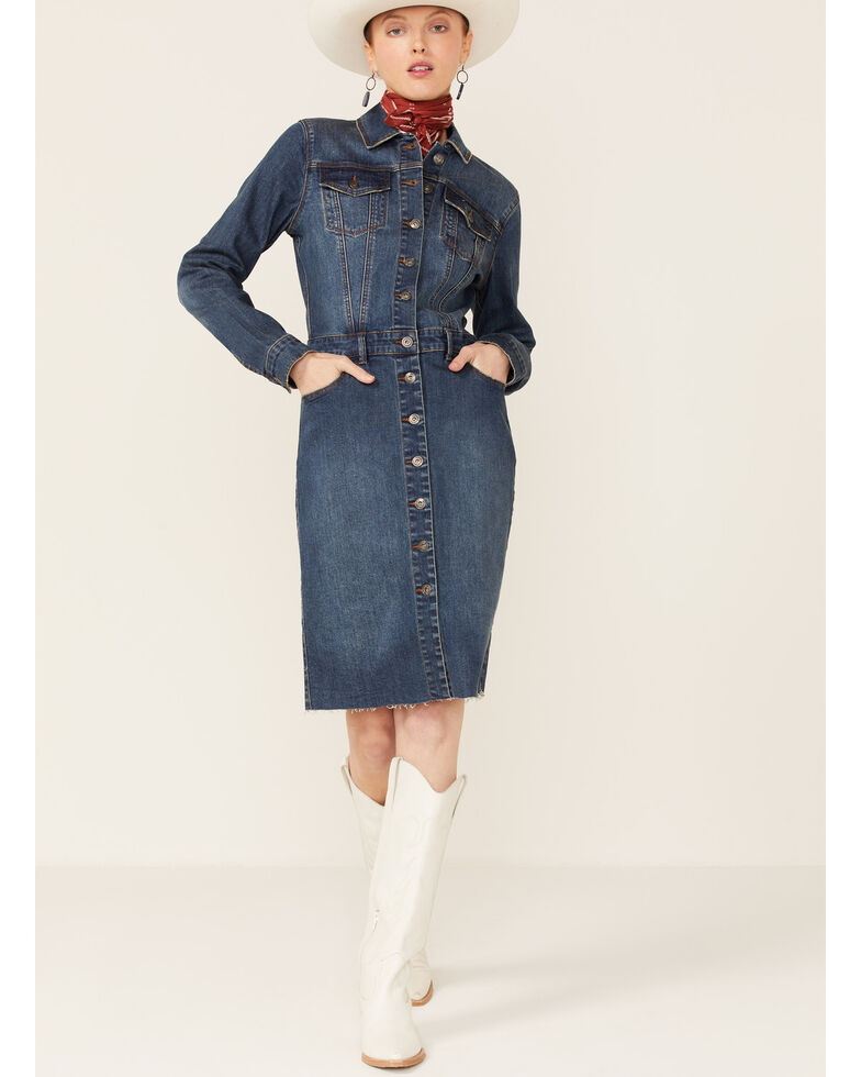 Stetson Women's Denim Button Front Dress, Blue, hi-res