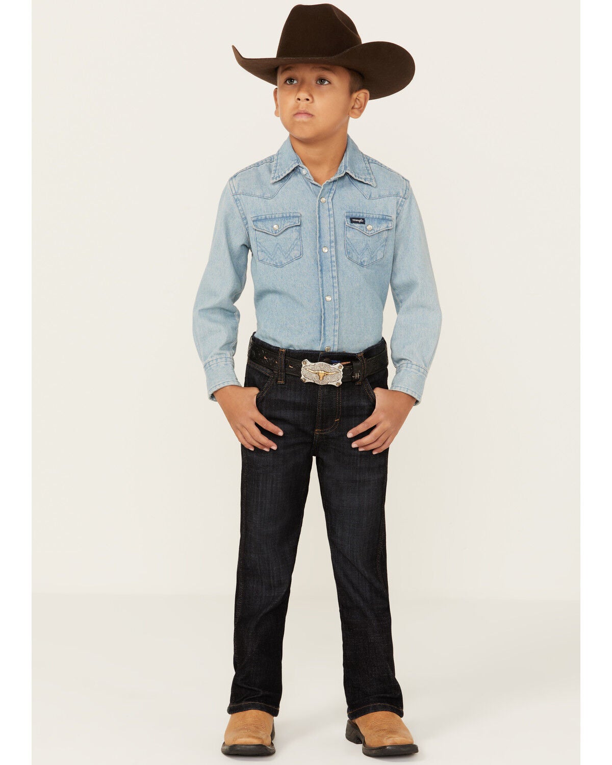 Image #1 - Wrangler Retro Little Boys' Dark Wash Dax Slim Bootcut Jeans, Dark Wash, hi-res
