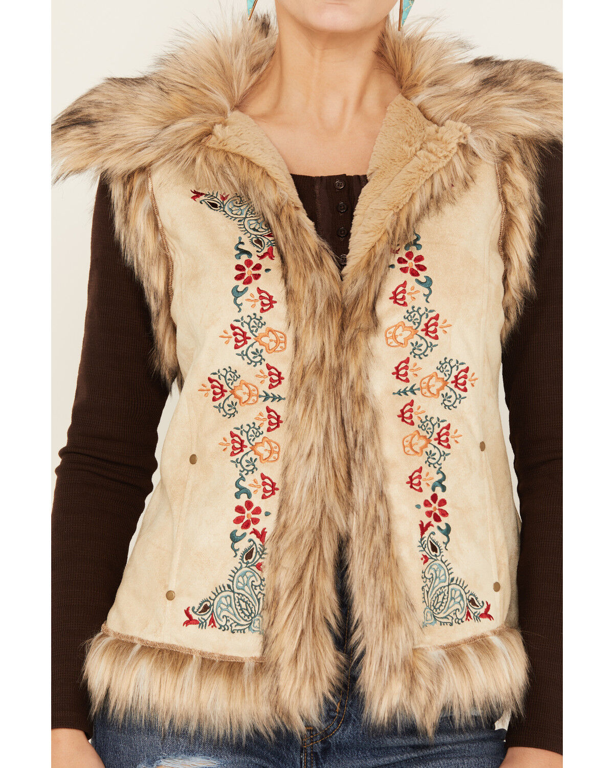 Image #3 - Tasha Polizzi Women's Chateau Faux Suede Embroidered Vest, Tan, hi-res