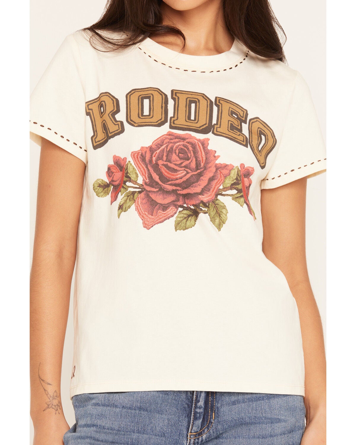 Image #3 - Rodeo Quincy X Boot Barn Women's Rodeo Rose Short Sleeve Graphic T-Shirt, Cream, hi-res