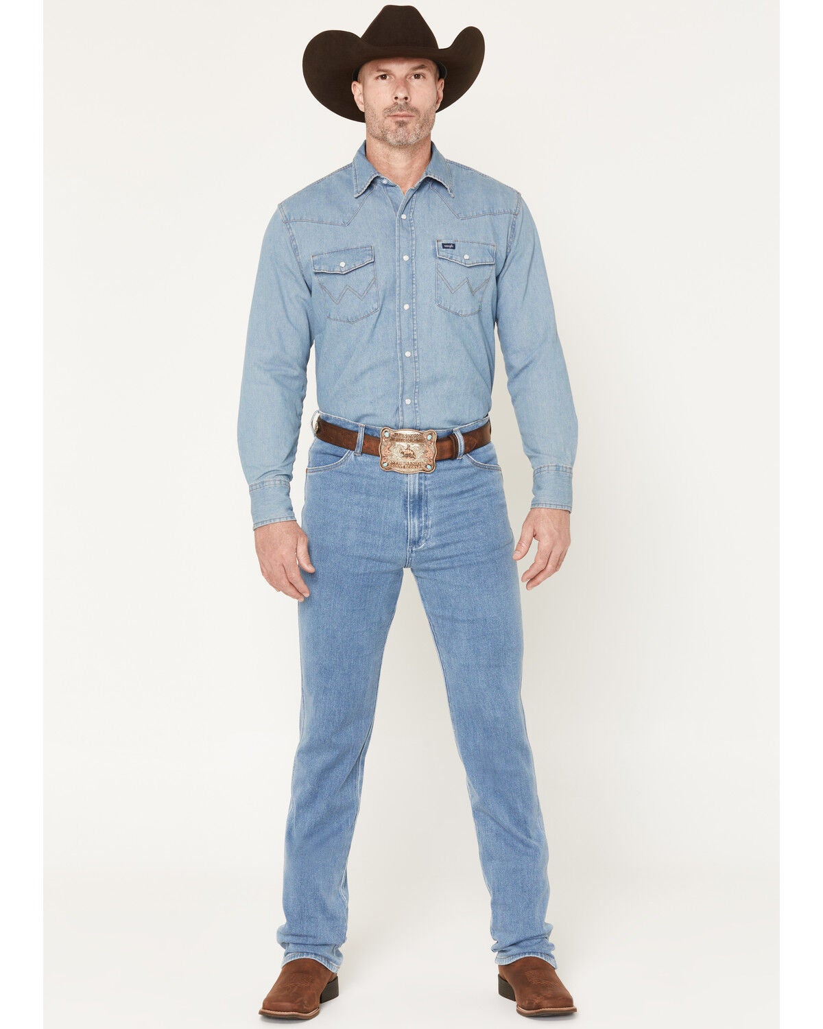 Wrangler Men's 936 Toughlite Medium Wash Cowboy Cut Slim Straight Stretch Denim Jeans, Medium Wash, hi-res