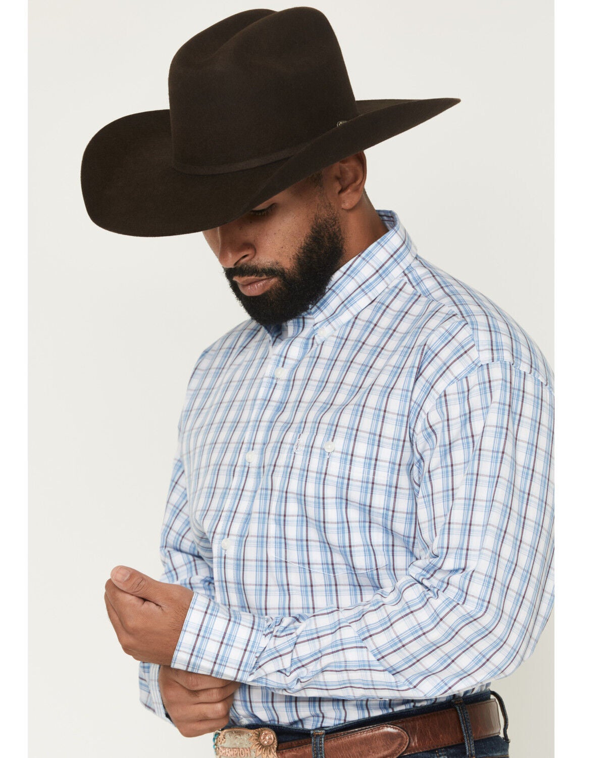Image #2 - Wrangler Men's Plaid Print Long Sleeve Button-Down Western Shirt - Big, Blue, hi-res