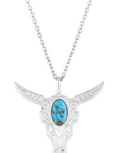 Montana Silversmiths Women's Chiseled Steer Head Turquoise Necklace, Turquoise, hi-res