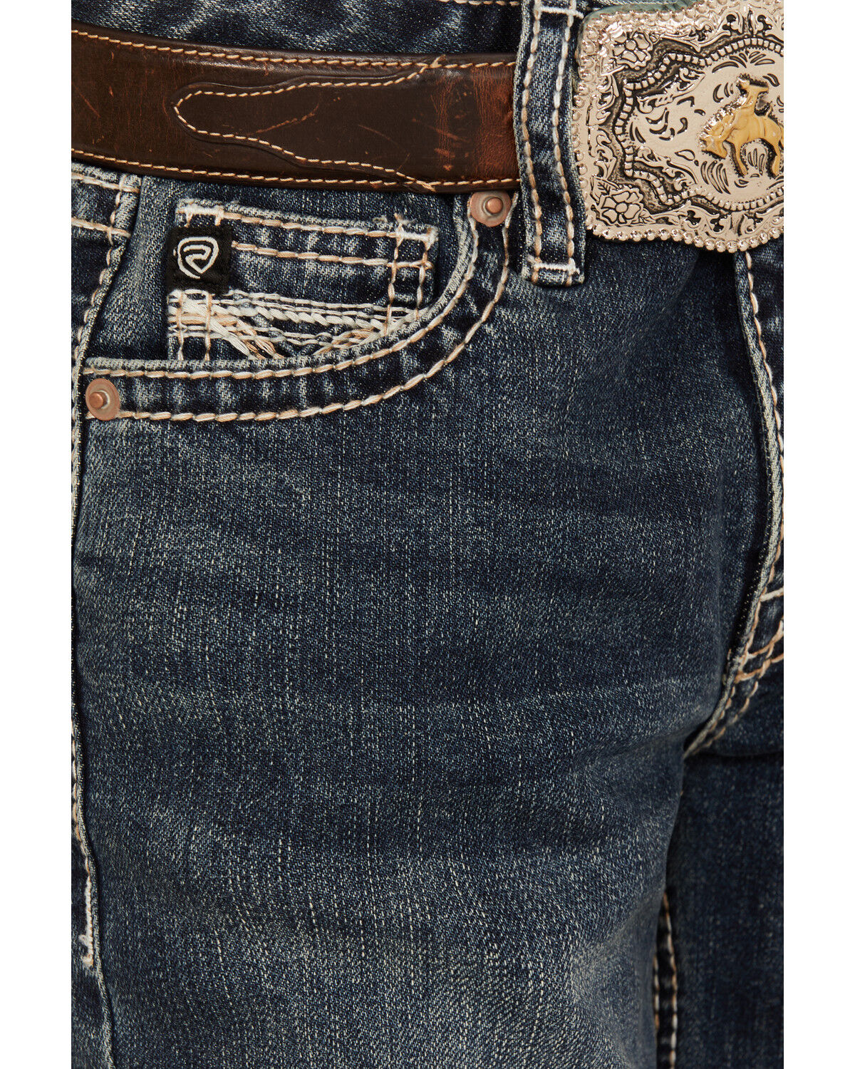 Image #2 - Rock & Roll Denim Boys' Medium Wash Two-Toned Stitch Bootcut Denim Jeans, Blue, hi-res