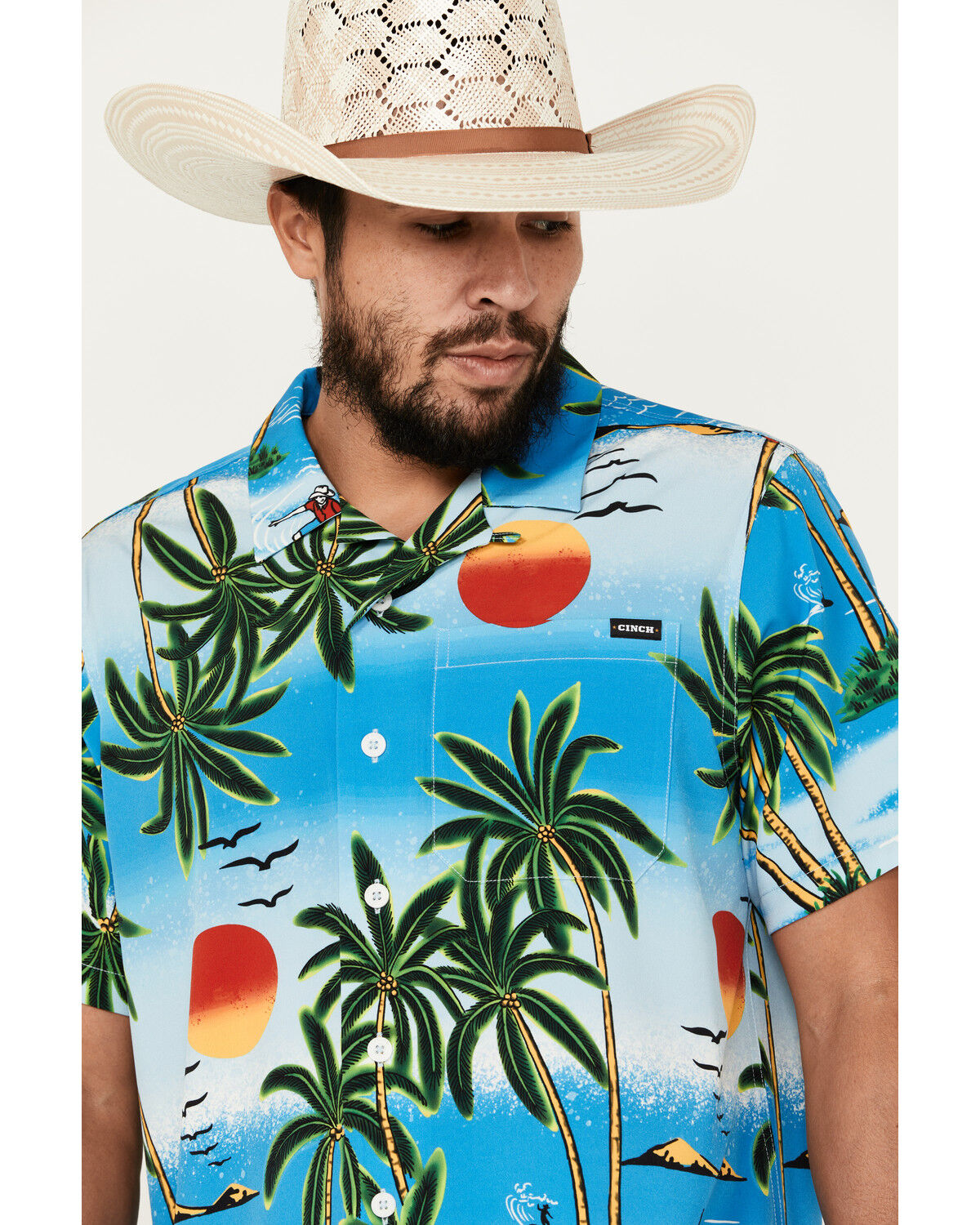 Image #2 - Cinch Men's Camp Ocean And Palm Trees Short Sleeve Button-Down Shirt, , hi-res