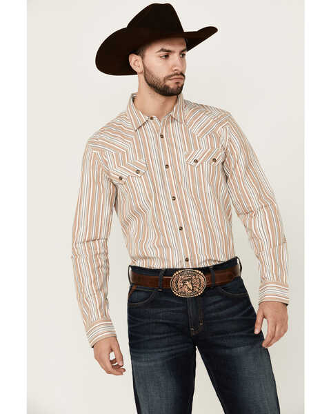 Cody James Men's Tough Guy Dobby Striped Print Long Sleeve Snap Western Shirt , Cream, hi-res