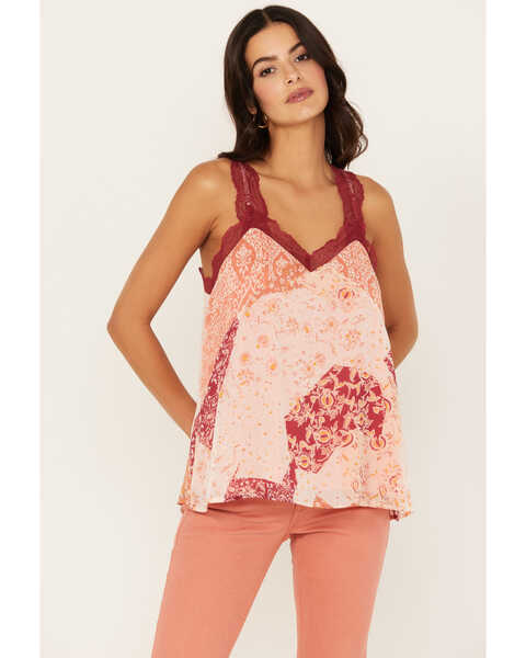Image #1 - Miss Me Women's Floral Sleeveless Top, Red, hi-res