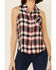 Shyanne Women's Navy Plaid Sleeveless Western Shirt, Navy, hi-res