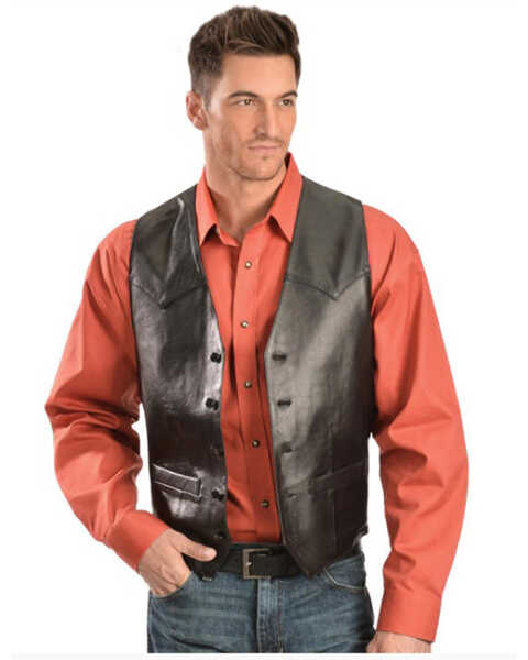 Image #2 - Scully Men's Lamb Leather Western Vest - Tall, Black, hi-res