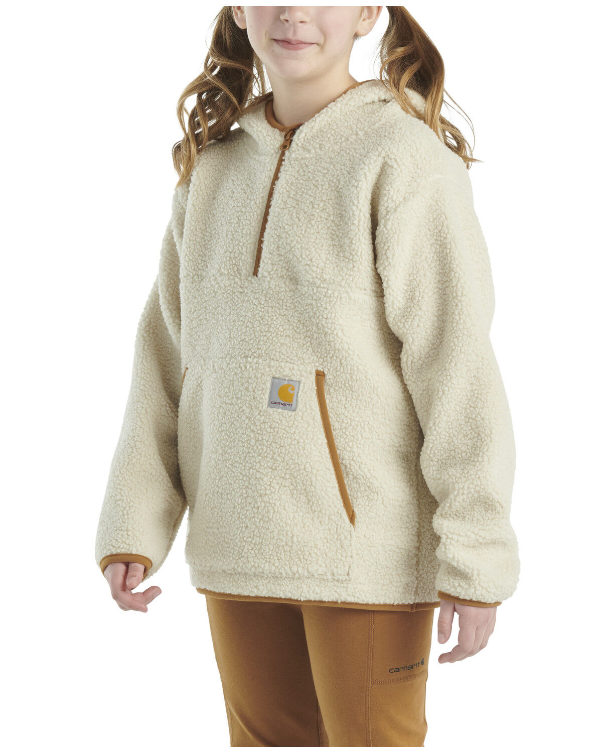 Image #2 - Carhartt Girls' Sherpa 1/4 Zip-Up Hoodie, Cream, hi-res