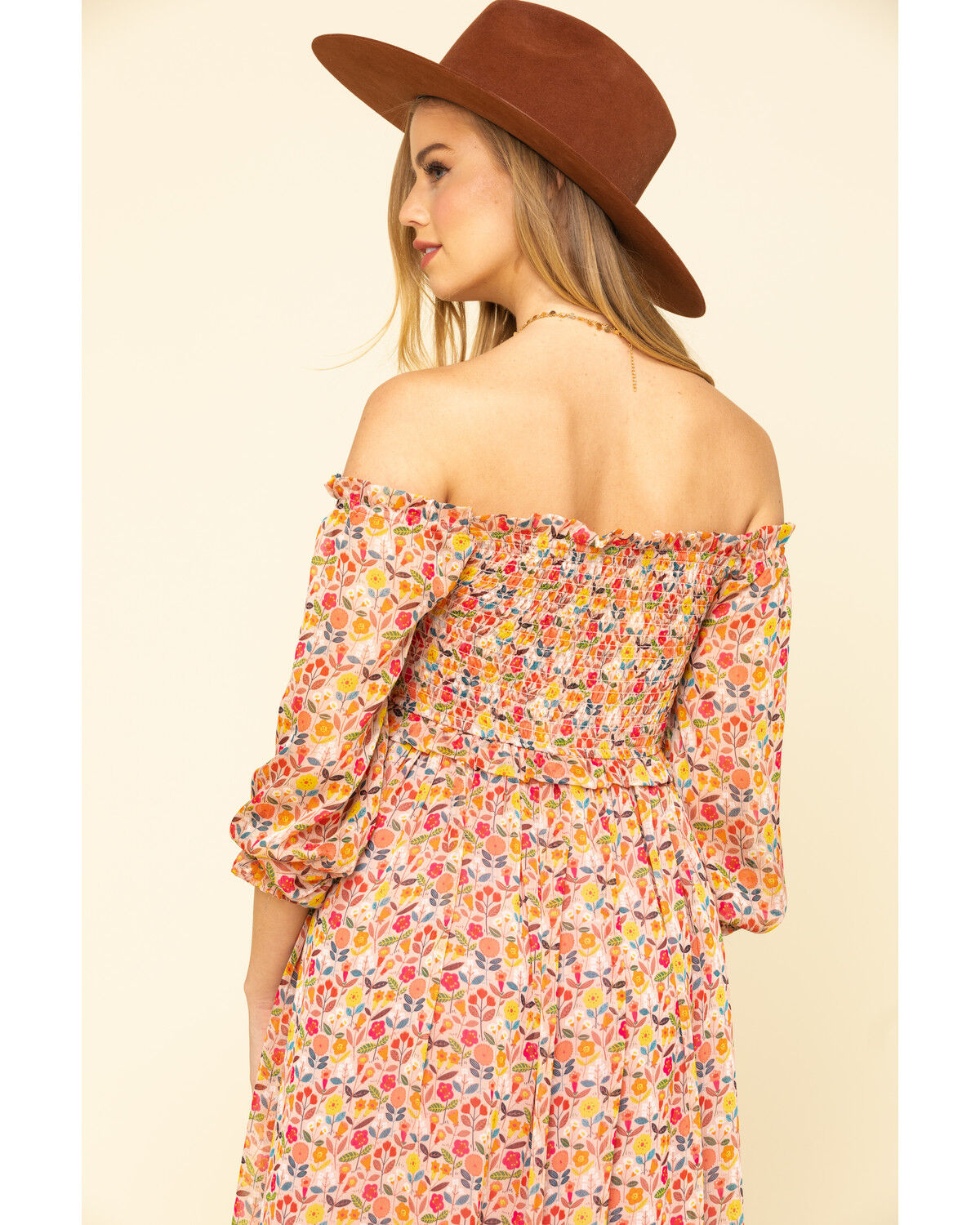 Image #5 - Molly Bracken Women's Pink Print Smock Midi Dress, , hi-res