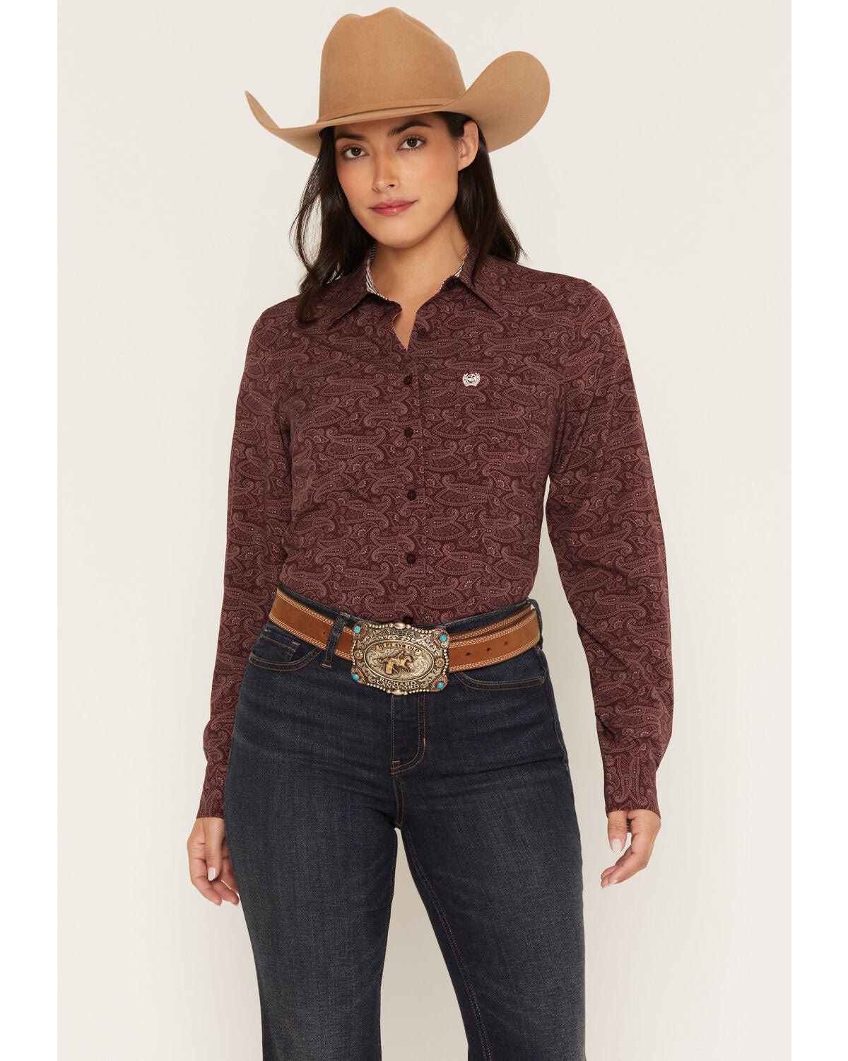 Image #1 - Cinch Women's ARENAFLEX&reg; Paisley Print Long Sleeve Button-Down Stretch Western Shirt, Purple, hi-res