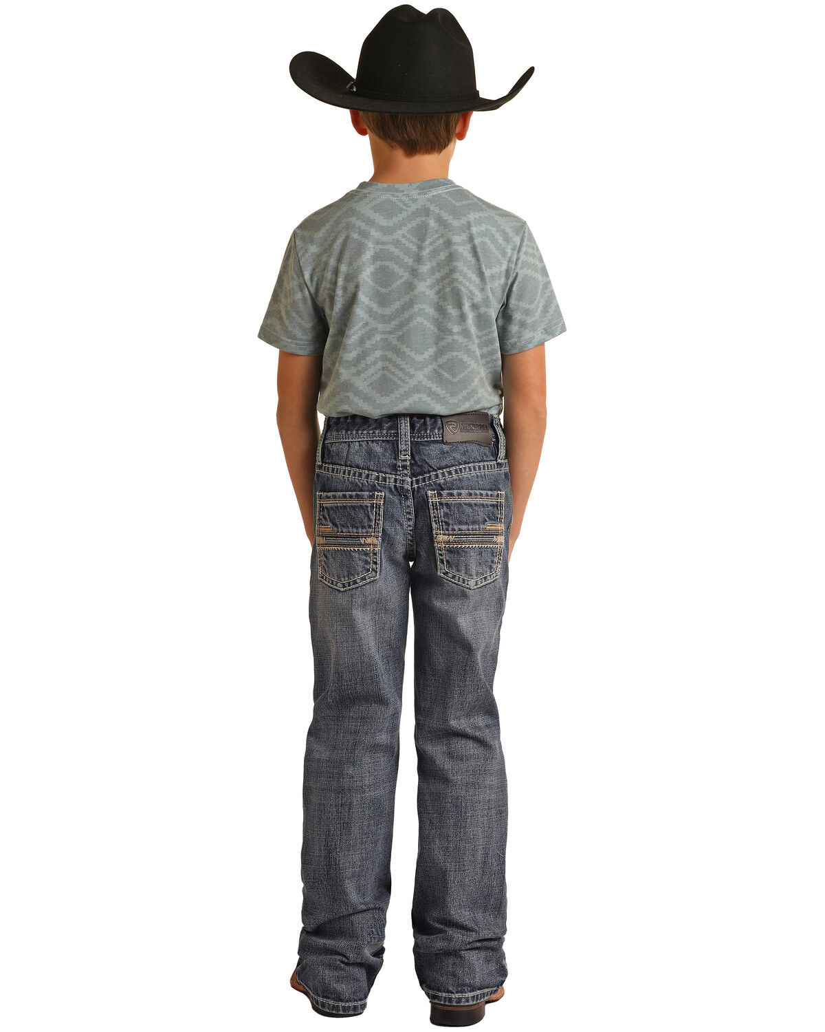 Image #1 - Rock & Roll Denim Boys' Medium Washed Down Bootcut Jeans, Blue, hi-res