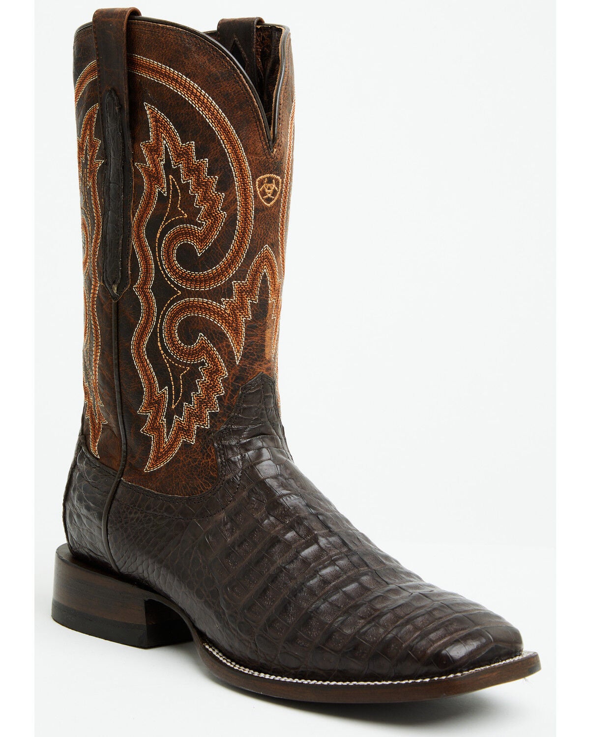 Ariat Men's Callen Exotic Caiman Belly Western Boots - Broad Square Toe, Chocolate, hi-res