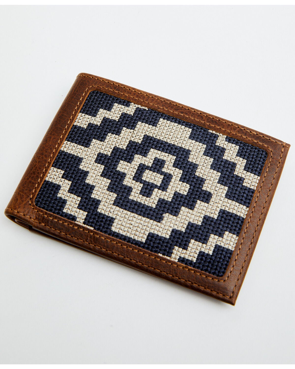 Image #1 - Cody James Men's Southwestern Woven Leather Bi-Fold Wallet, Navy, hi-res