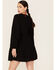 Very J Women's Black Long Puff Sleeve Baby Doll Mini Dress , Black, hi-res