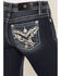 Image #2 - Miss Me Women's Dark Wash Floral Pocket 32" Bootcut Stretch Denim Jeans, Dark Wash, hi-res