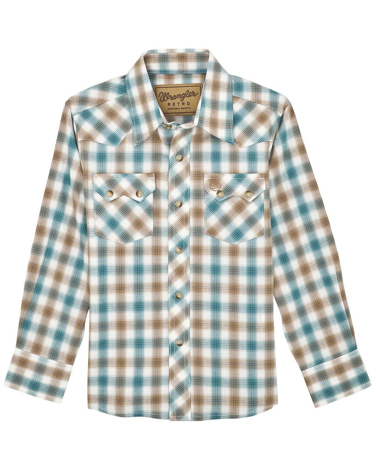 Image #1 - Wrangler Retro Boys' Plaid Print Long Sleeve Snap Western Shirt, Cream, hi-res