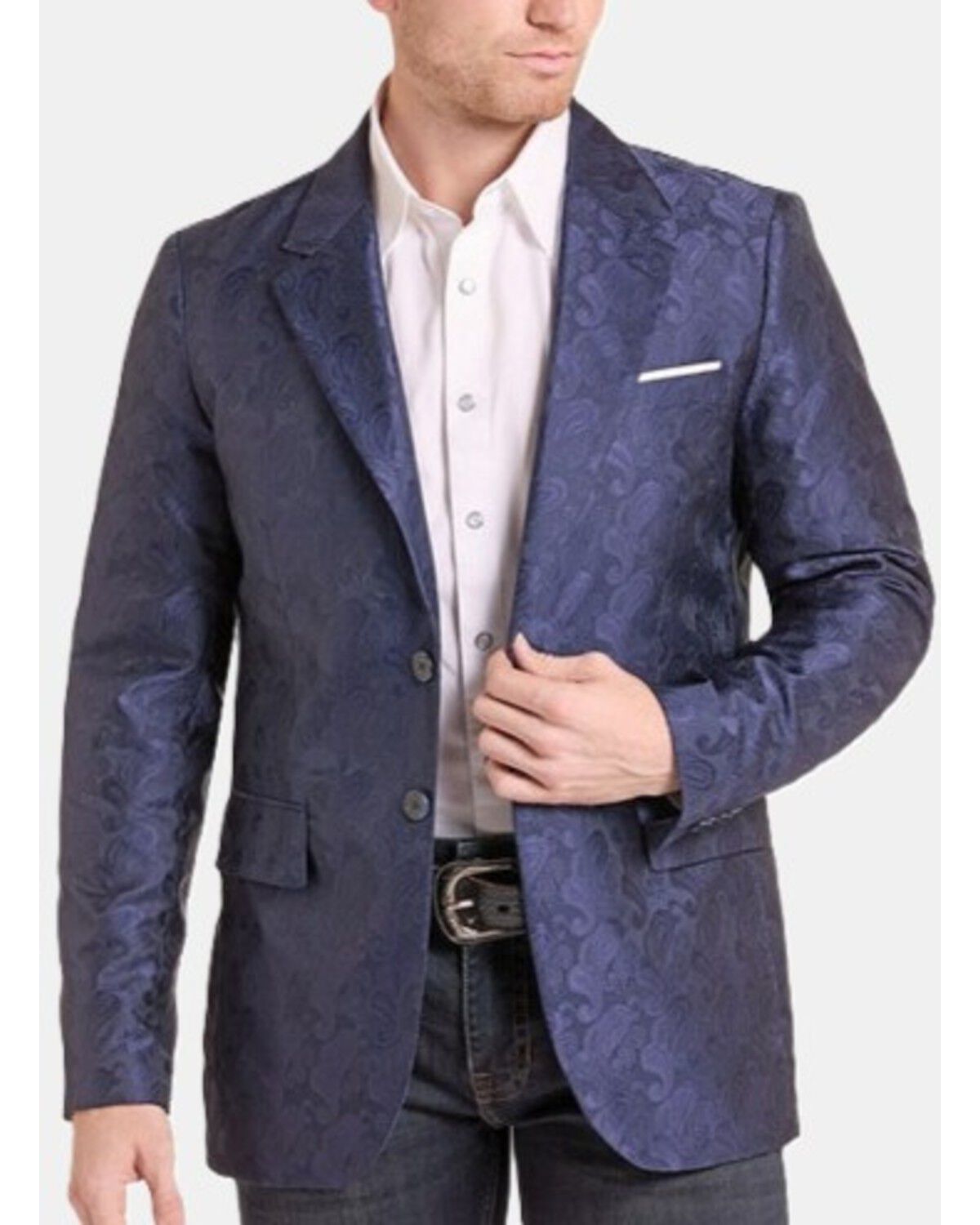 Image #1 - Rock & Roll Denim Men's Paisley Print Sportcoat, Navy, hi-res