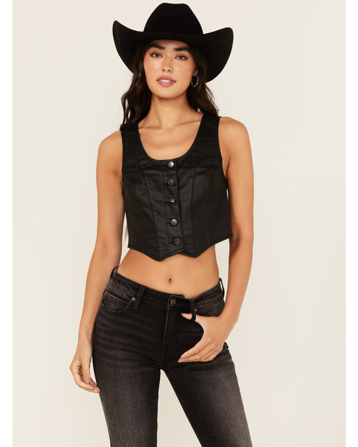 Image #2 - Idyllwind Women's Coated Bustier Button-Down Vest, Black, hi-res
