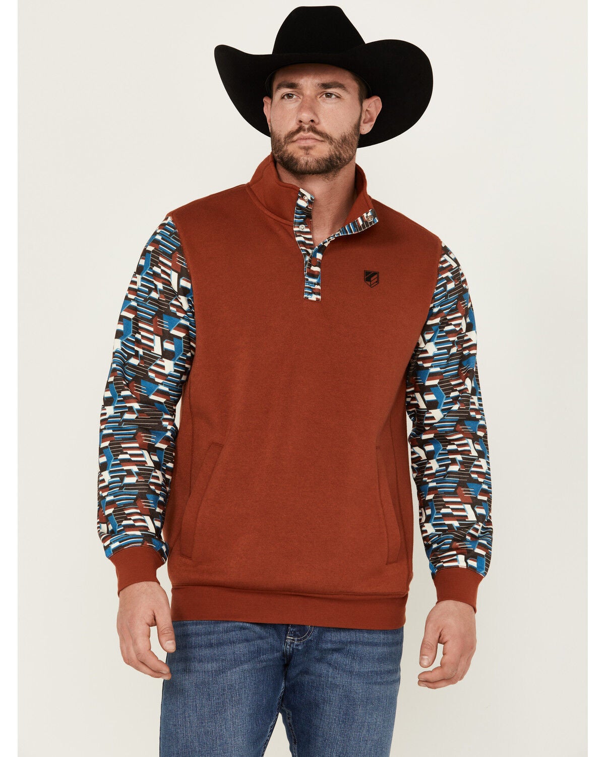 RANK 45&reg; Men's Baygen Colorblock Pullover, Dark Orange, hi-res