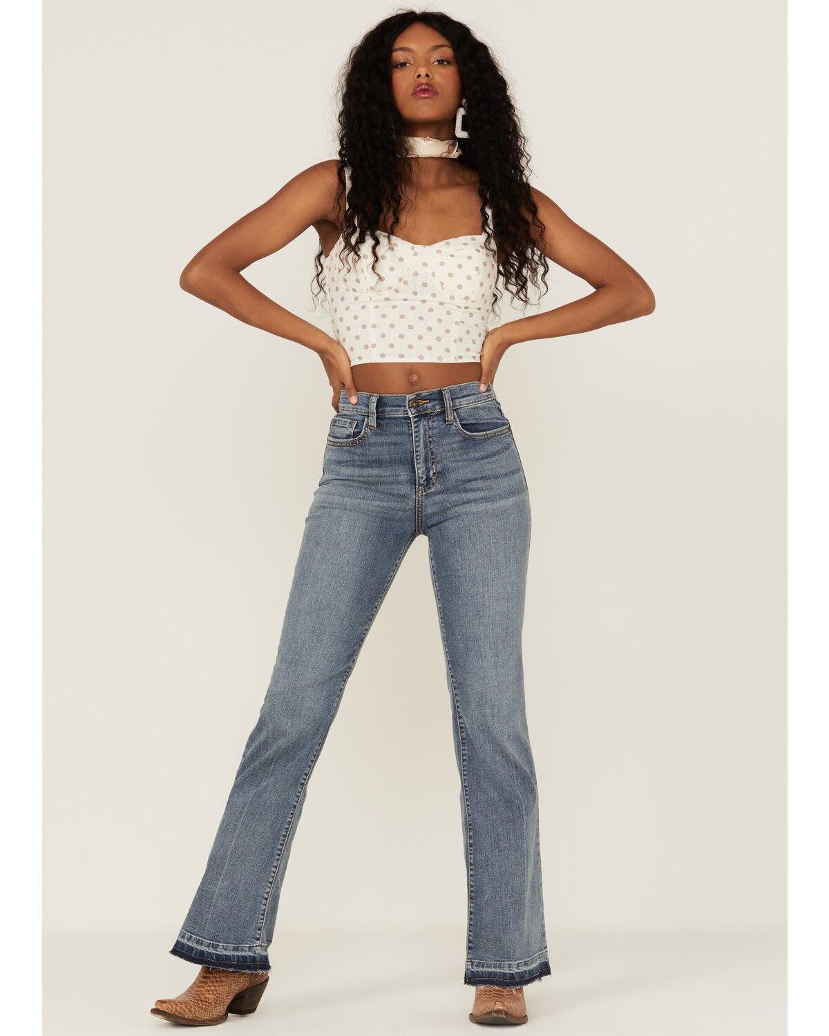 Image #2 - June & Hudson Women's Ivory Polka Dot Crop Bustier Top, Ivory, hi-res