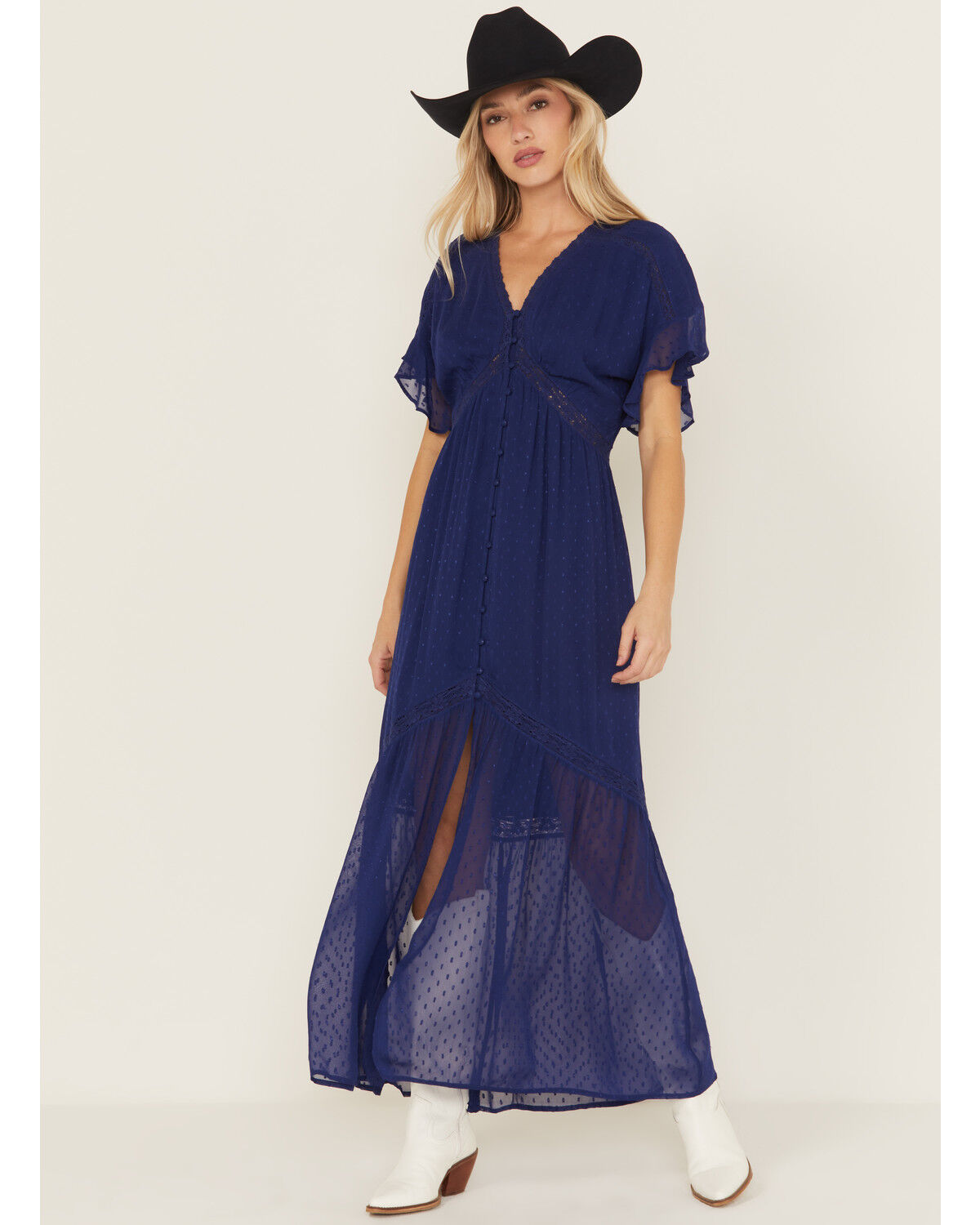 Image #2 - Shyanne Women's Lace Inset High-Low Maxi Dress, Blue, hi-res