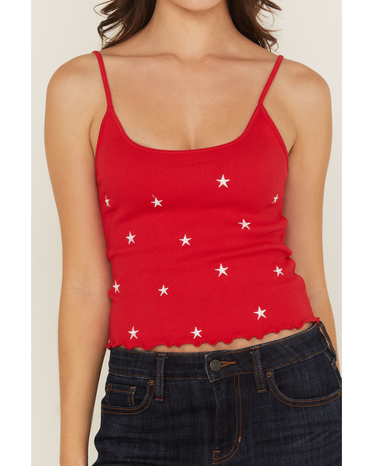 Image #3 - Fornia Women's Star Embroidered Sleeveless Cropped Tank Top, Red, hi-res