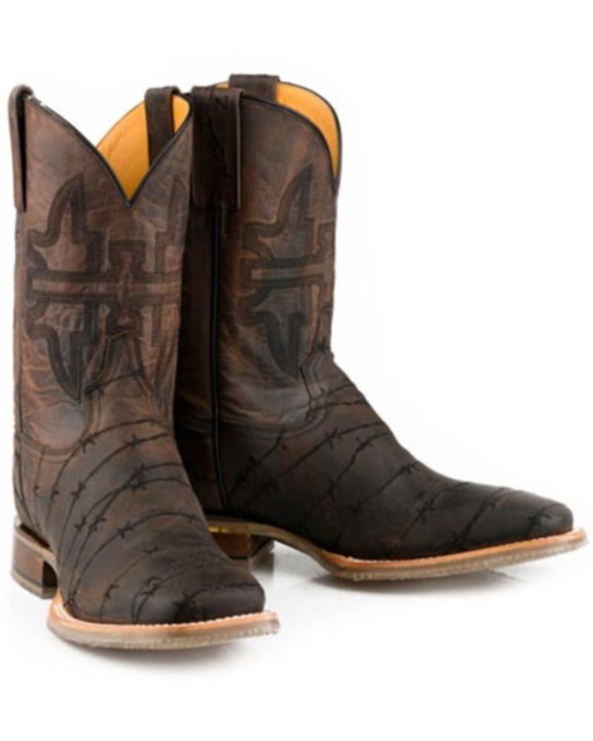 Image #1 - Tin Haul Men's Don't Fence Me In Two Western Boots - Broad Square Toe, Brown, hi-res