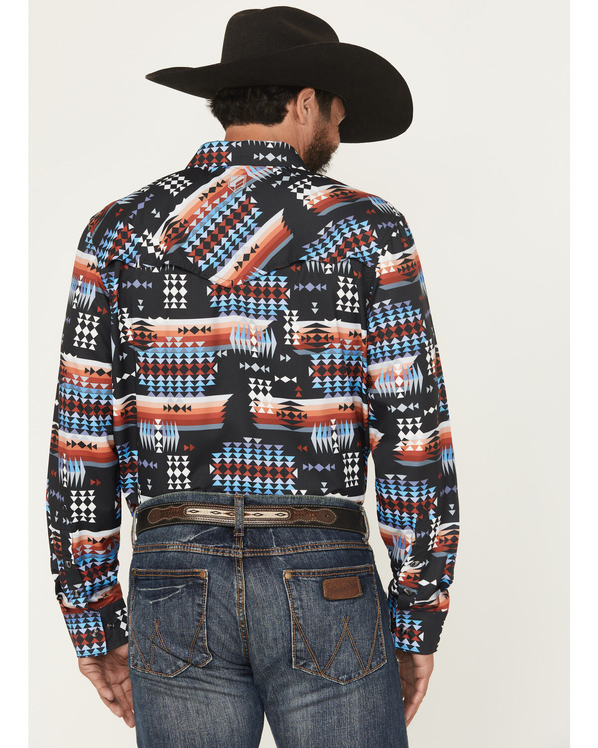 Image #4 - RANK 45® Men's Nate Southwestern Print Long Sleeve Snap Performance Western Shirt, Black, hi-res