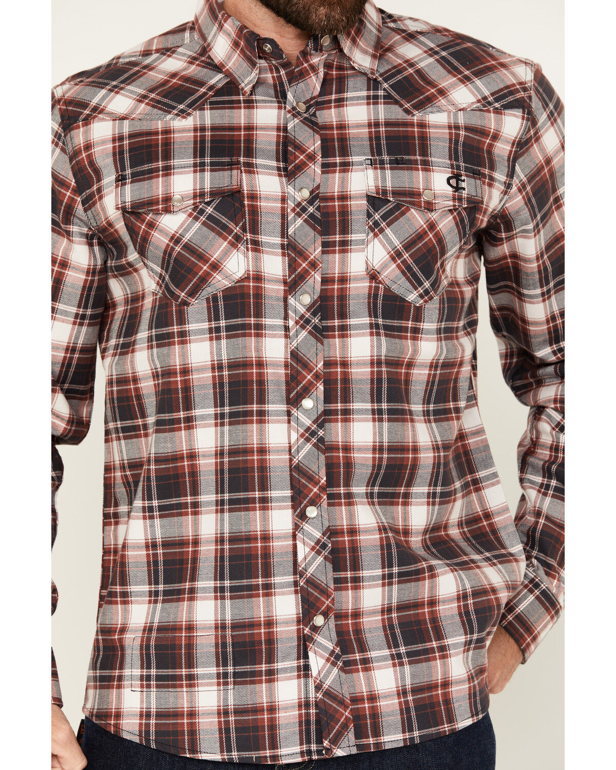 Image #3 - Cody James Men's FR Plaid Print Long Sleeve Snap Work Shirt, Burgundy, hi-res