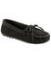 Women's Minnetonka Suede Kilty Moccasins, Black, hi-res