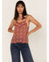 Image #2 - Wild Moss Women's Medallion Print Crochet Trim Cami, Red, hi-res