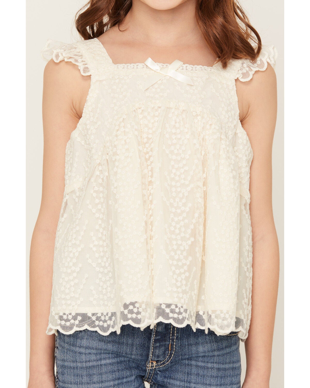 Image #3 - Shyanne Girls Eyelet Sleeveless Tank Top, Cream, hi-res