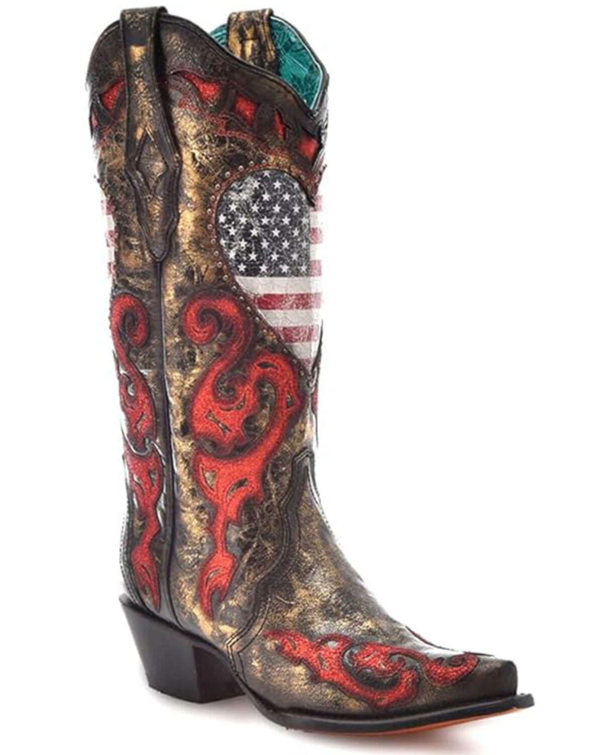 Image #1 - Corral Women's Stars And Stripes Embroidered Western Boots - Snip Toe, Black/red, hi-res